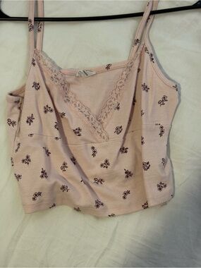 Cotton On Pale Pink Floral Lace-Trim Tank Top